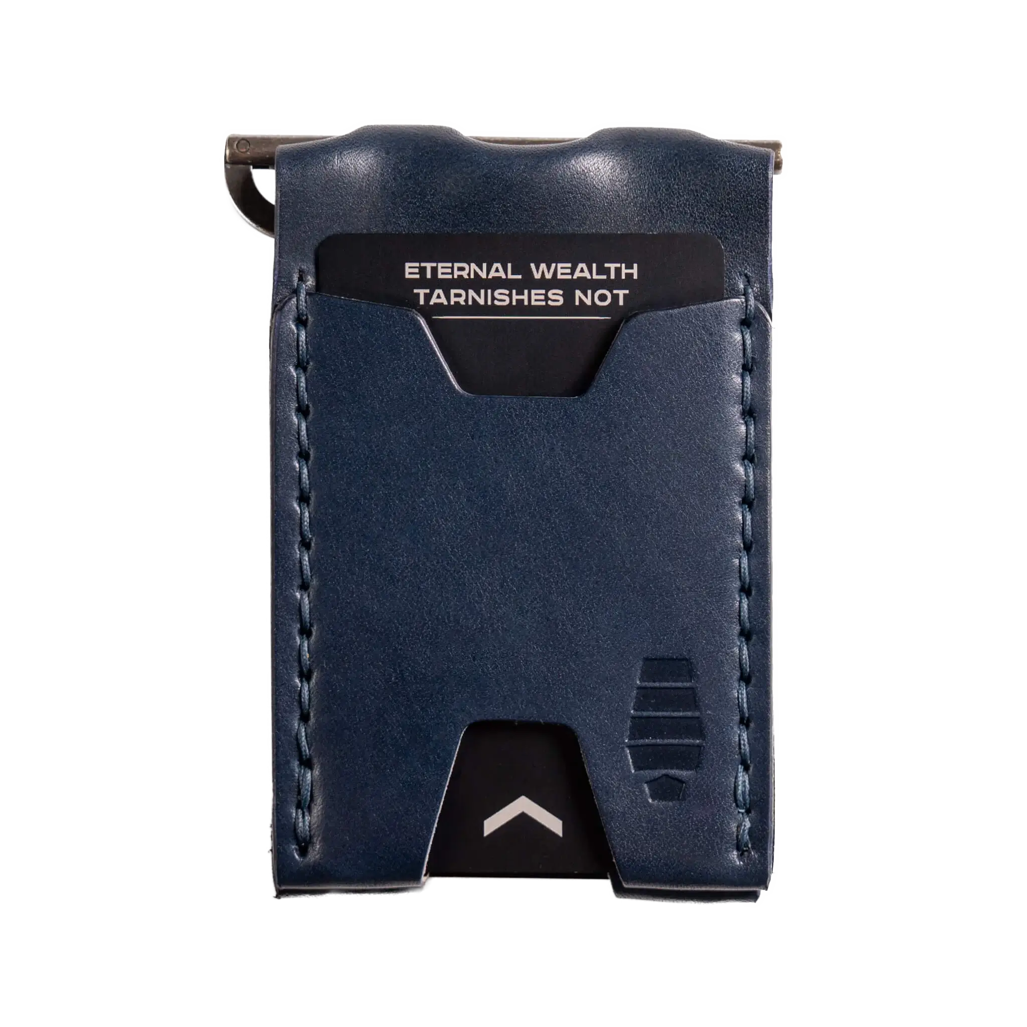 Windward minimalist leather wallet in Abyss Blue with brass money clip