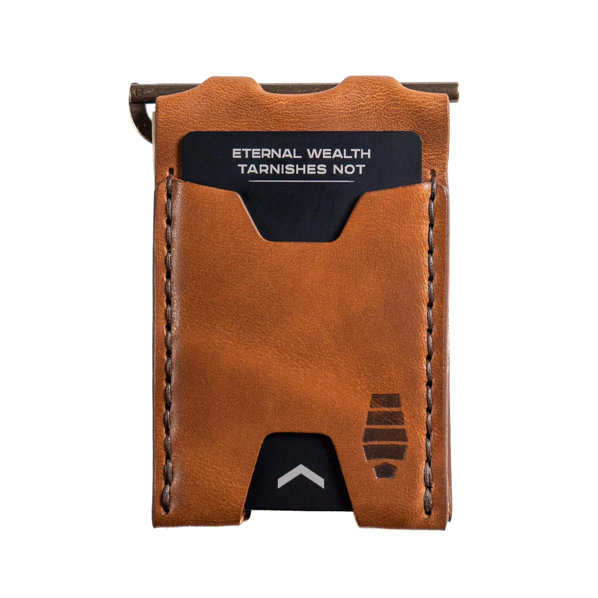 Windward minimalist leather wallet in Canyon brown with brass money clip