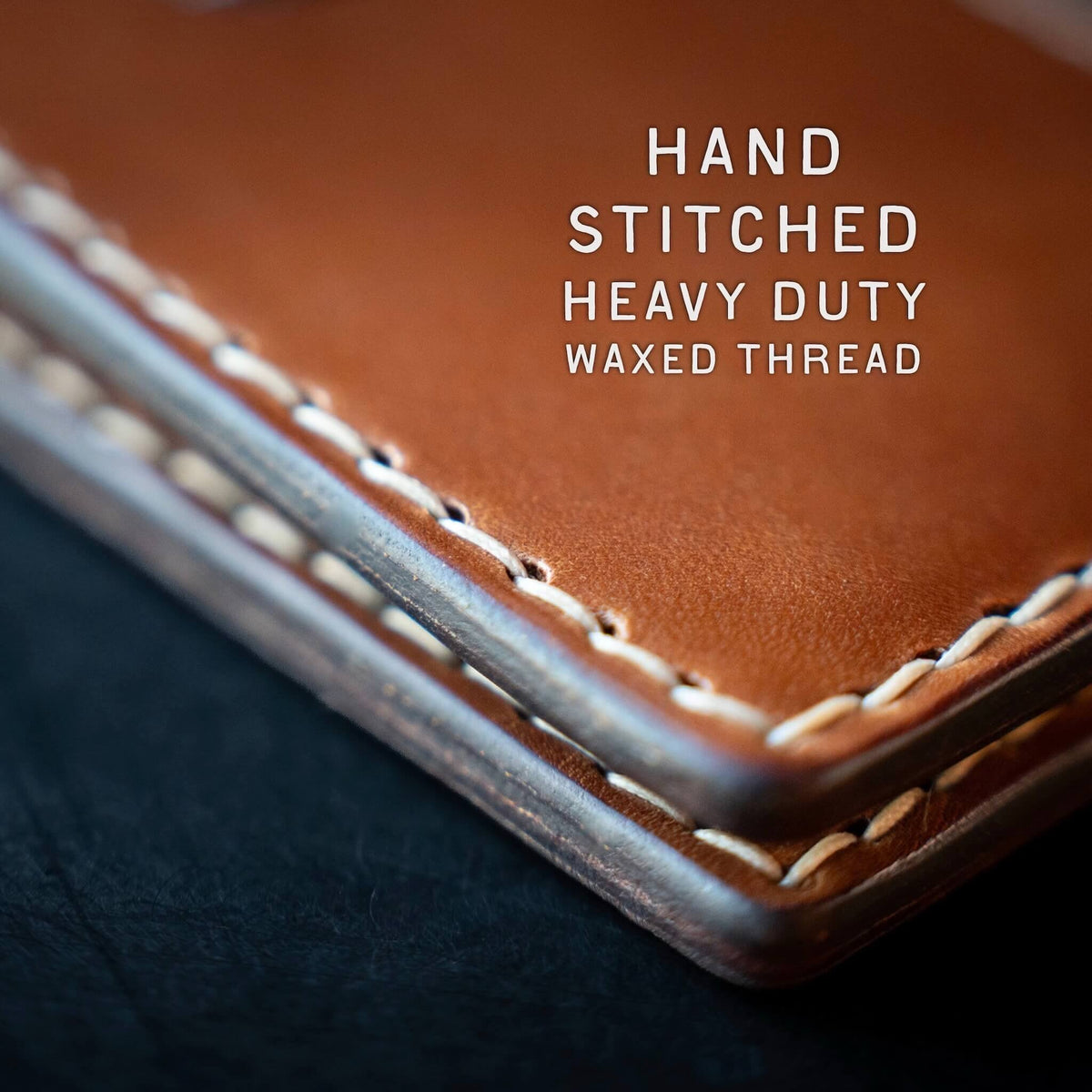 Hand stitched leather badge wallet made with heavy duty waxed thread