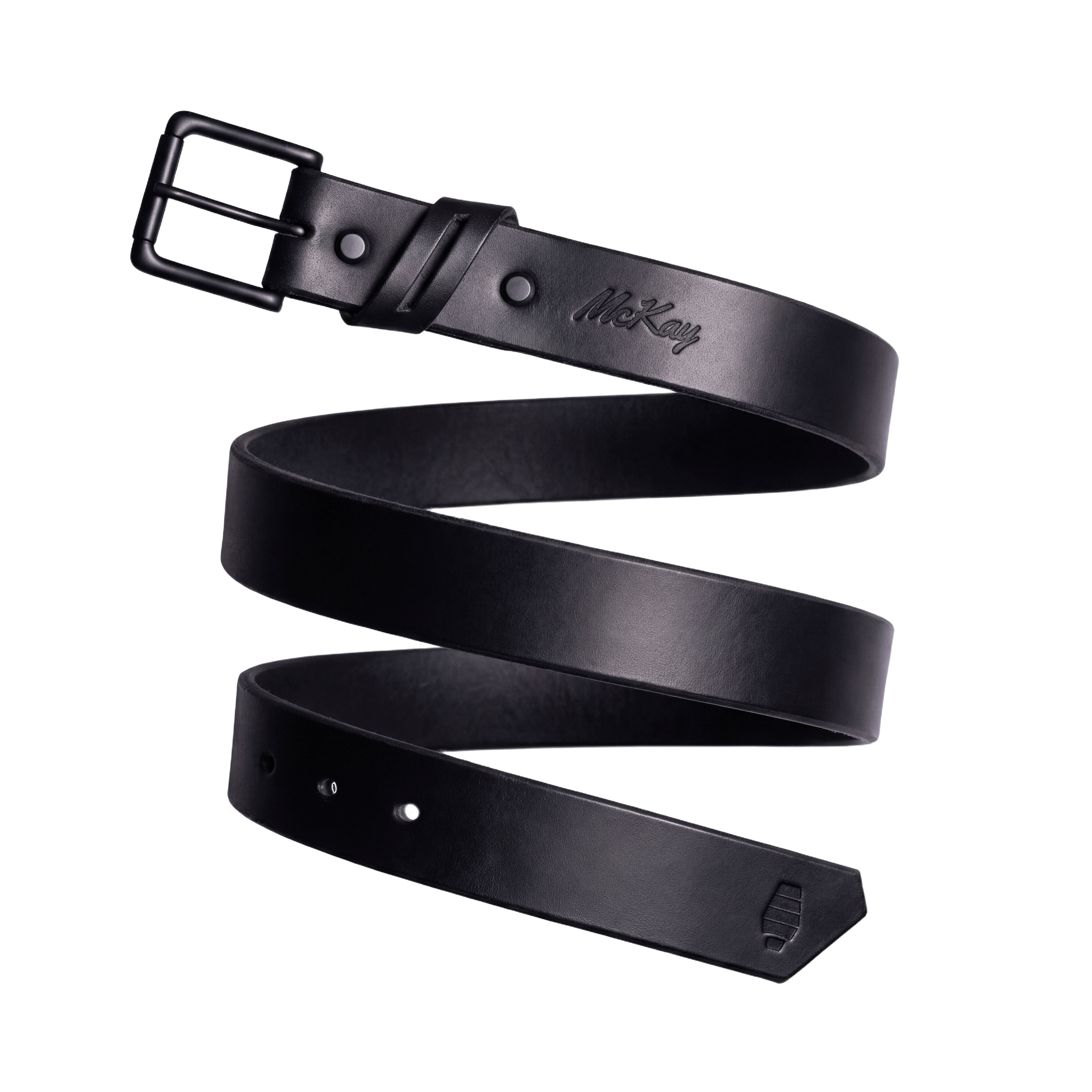 McKay Provisions Mainstay leather belt in black with matte black buckle