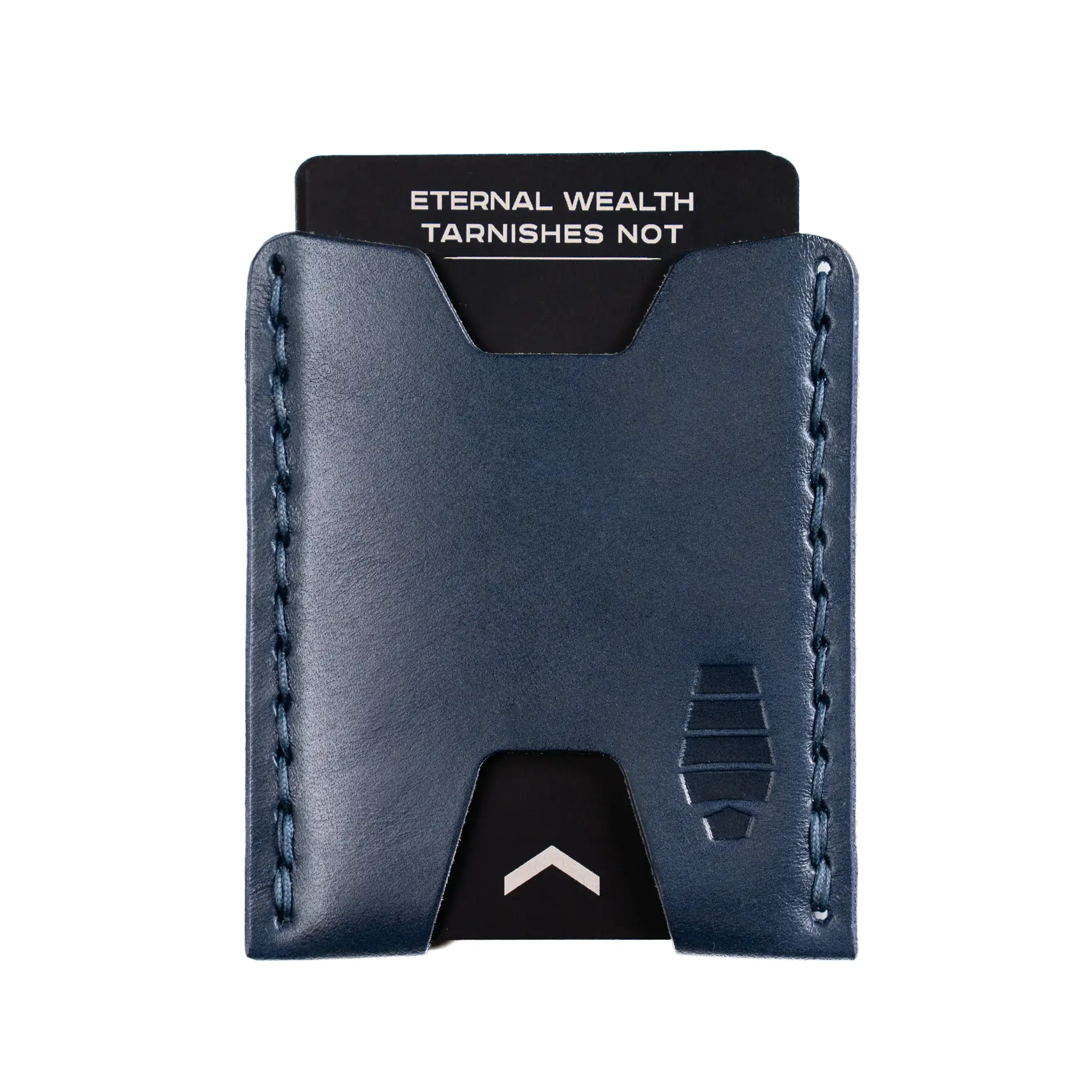 Ulysses minimalist leather card wallet in Abyss navy blue.