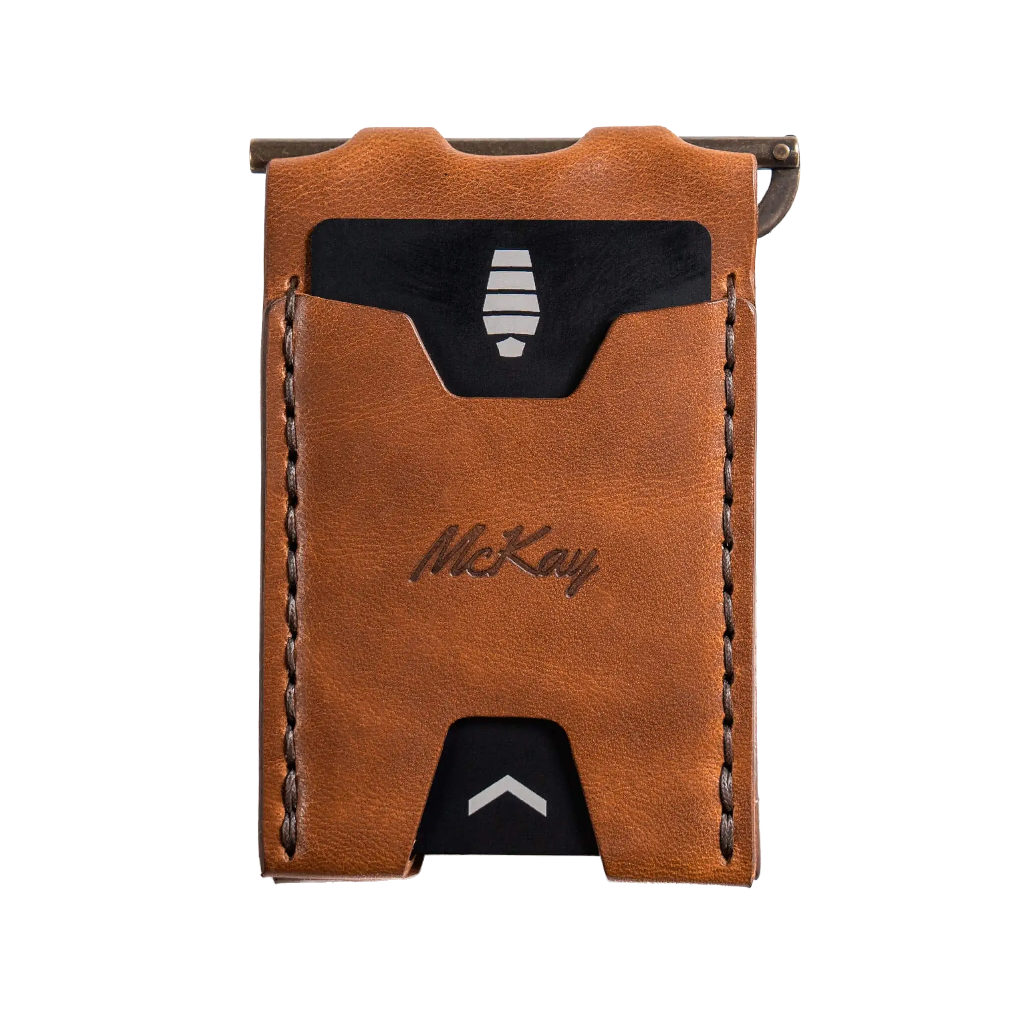 Back view of the Windward Canyon leather wallet with rear card slot and McKay branding
