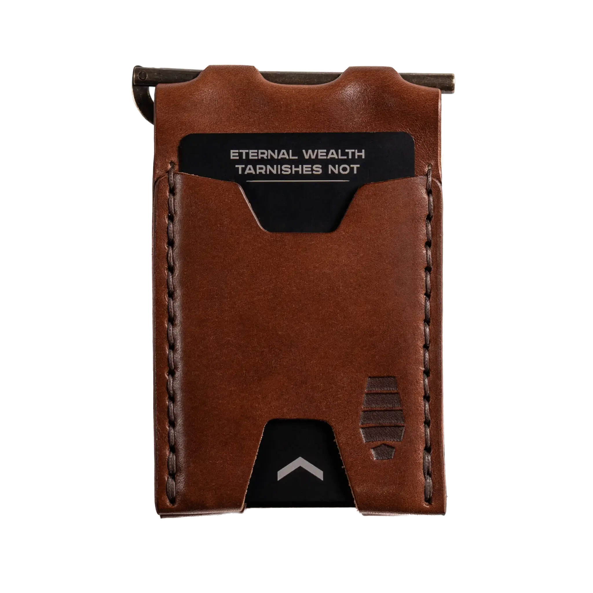 Windward minimalist leather wallet in Havana brown with brass money clip