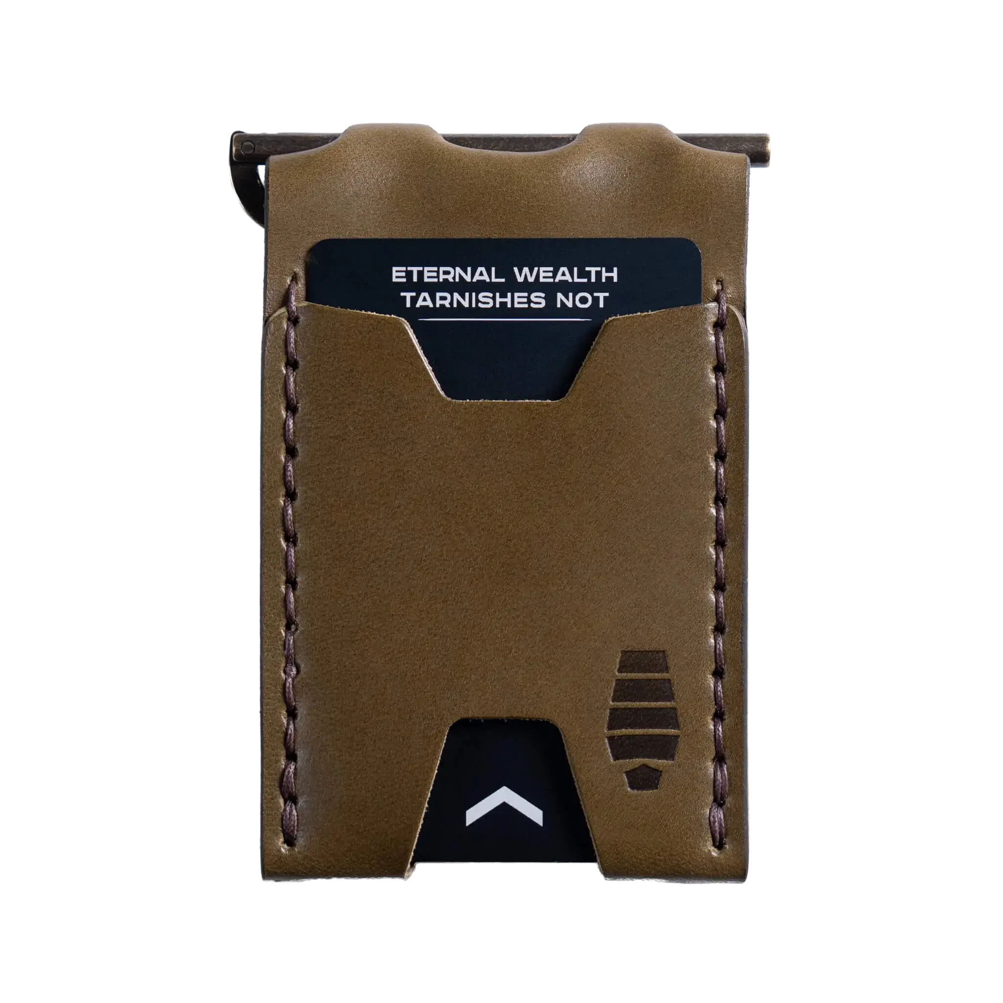 Windward minimalist leather wallet in Ranger green with brass money clip