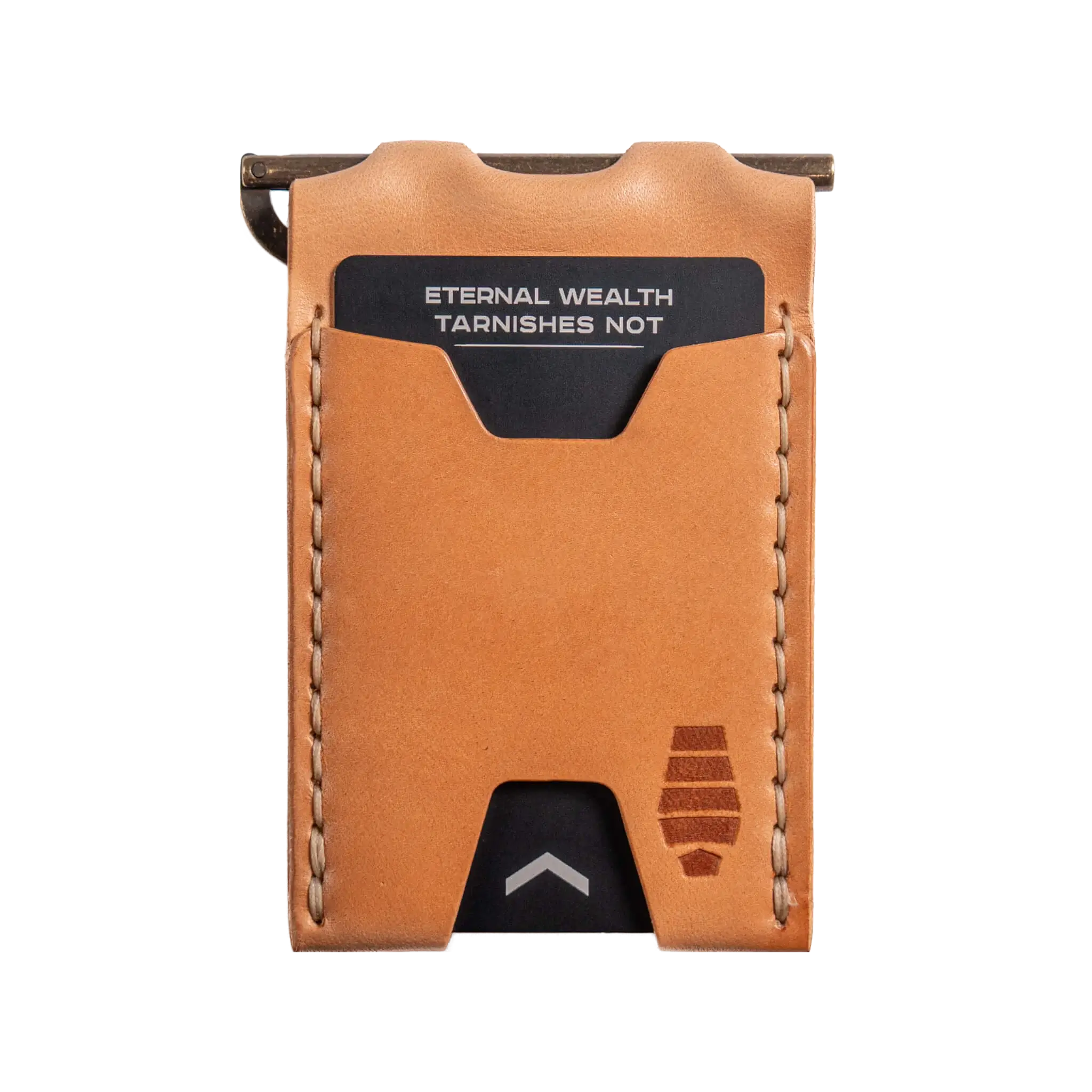 Windward minimalist leather wallet in Sand tan with brass money clip